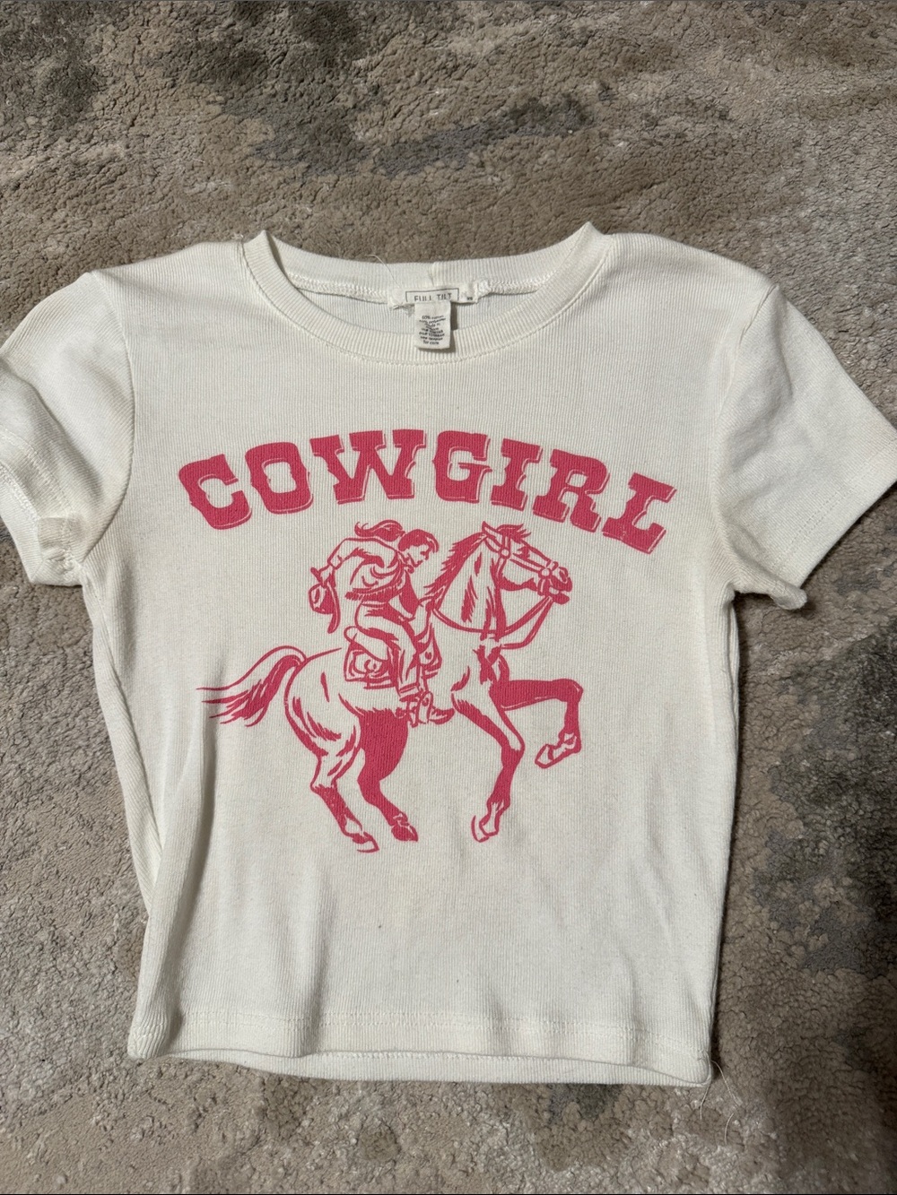 Full Tilt Cream Tee with Pink Cowgirl Graphic